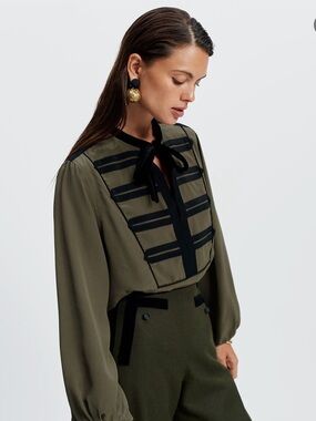 Wiggy Kit Silk Military-Inspired Blouse